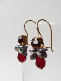 Bee Earrings Red Crystal Dark Pearls Ottomania Jewellery Sally Bourne Interiors